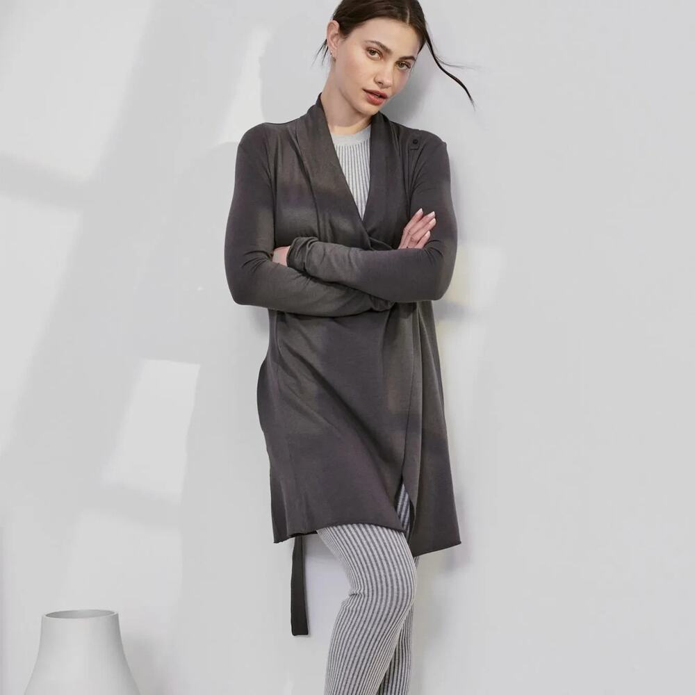 Lunya The Short Robe Meditative Grey Intimates Lounge Sleepwear Robe Sz L/XL